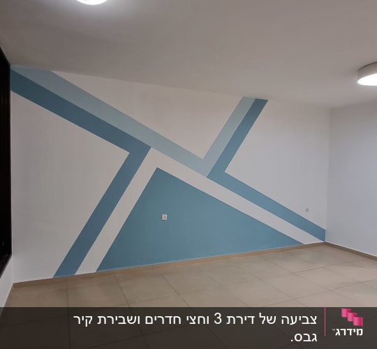 קיר צבוע בצבעים כחול ולבן עם דוגמאות גיאומטריות